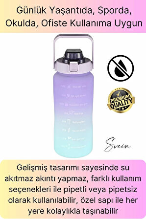 Premium 2 Lt Pipetli Kilitli Sızdırmaz Kapaklı Tutma Saplı Motivasyon Suluk Matara Sporcu Su Şişesi