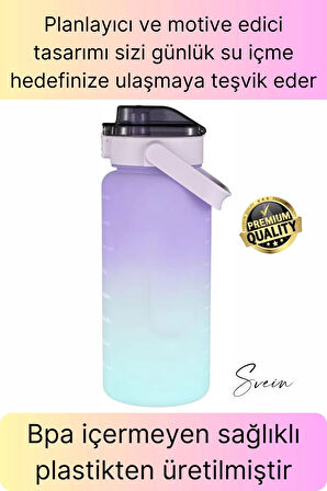 Premium 2 Lt Pipetli Kilitli Sızdırmaz Kapaklı Tutma Saplı Motivasyon Suluk Matara Sporcu Su Şişesi