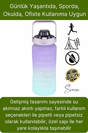 Premium 2 Lt Pipetli Kilitli Sızdırmaz Kapaklı Kamp Sağlıklı Motivasyon Suluk Matara Spor Su Şişesi