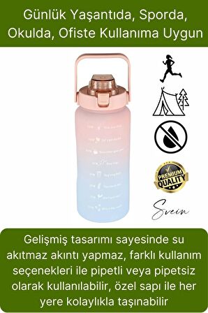 Premium 2 Lt Pipetli Kilitli Sızdırmaz Kapaklı Kamp Sağlıklı Motivasyon Suluk Matara Spor Su Şişesi