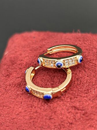 Çelik Kadın Yuvarlak Nazar Boncuklu Gold Şık Tasarım Kararmaz Günlük Küpe