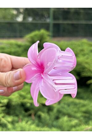Pembe Çiçek Büyük Boy Hibisküs Mandal Toka