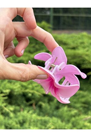 Pembe Çiçek Büyük Boy Hibisküs Mandal Toka