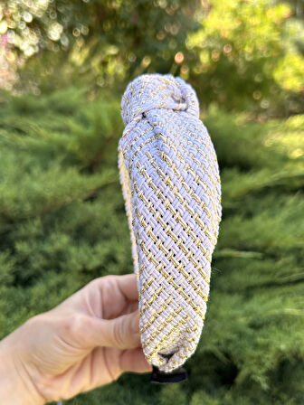BYM608 Vintage Model Beyaz Gold Düğümlü Kadın Taç