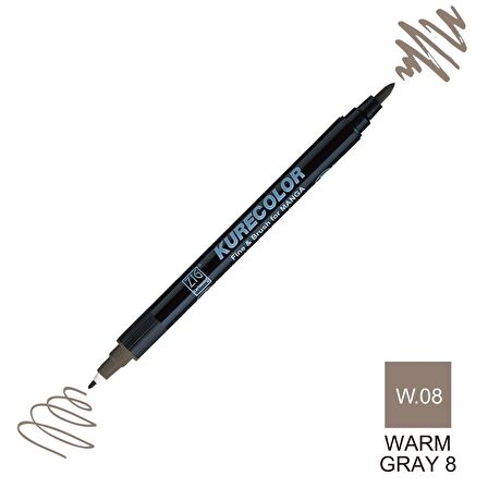 Zig Kurecolor Mangaka Fine&Brush Çift Taraflı Kalem CNKC-2200 No W.08 Warm Gray 08