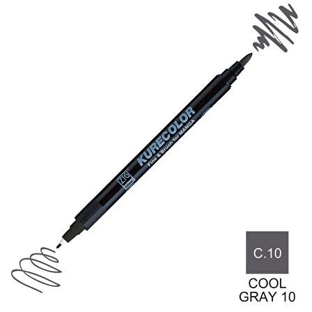 Zig Kurecolor Mangaka Fine&Brush Çift Taraflı Kalem CNKC-2200 No C.10 Cool Gray 10