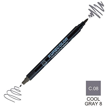 Zig Kurecolor Mangaka Fine&Brush Çift Taraflı Kalem CNKC-2200 No C.08 Cool Gray 8