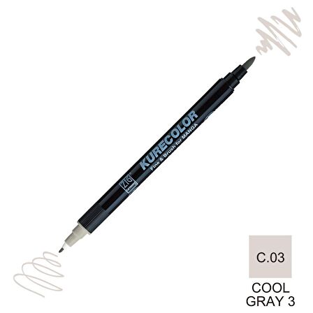 Zig Kurecolor Mangaka Fine&Brush Çift Taraflı Kalem CNKC-2200 No C.03 Cool Gray 3
