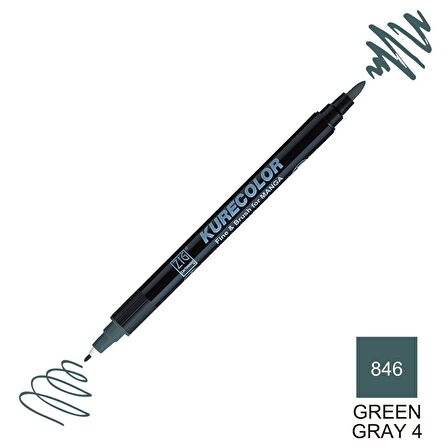 Zig Kurecolor Mangaka Fine&Brush Çift Taraflı Kalem CNKC-2200 No 846 Green Gray 4
