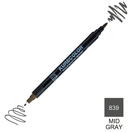 Zig Kurecolor Mangaka Fine&Brush Çift Taraflı Kalem CNKC-2200 No 839 Mid Gray
