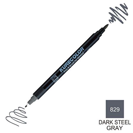 Zig Kurecolor Mangaka Fine&Brush Çift Taraflı Kalem CNKC-2200 No 829 Dark Steel Gray