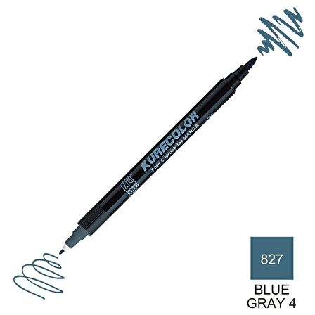 Zig Kurecolor Mangaka Fine&Brush Çift Taraflı Kalem CNKC-2200 No 827 Blue Gray 4