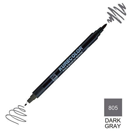 Zig Kurecolor Mangaka Fine&Brush Çift Taraflı Kalem CNKC-2200 No 805 Dark Gray
