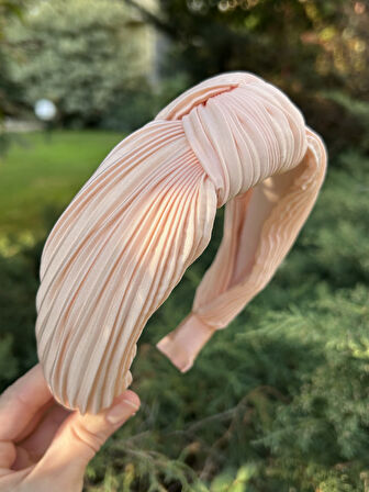 Kadın Pilise Kumaş Pembe Düğümlü Taç Saç Aksesuarı Günlük