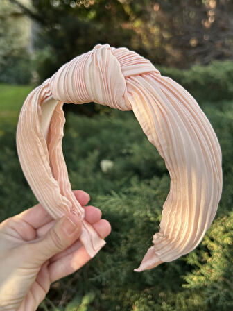 Kadın Pilise Kumaş Pembe Düğümlü Taç Saç Aksesuarı Günlük