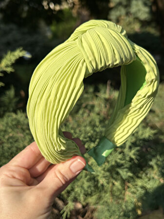 Kadın Pilise Kumaş Yeşil Düğümlü Taç Saç Aksesuarı Günlük