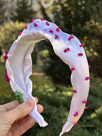 Abiye Nişan Düğün Beyaz Saten Model Hibisküs El İşi Tasarım Taç Kadın Saç