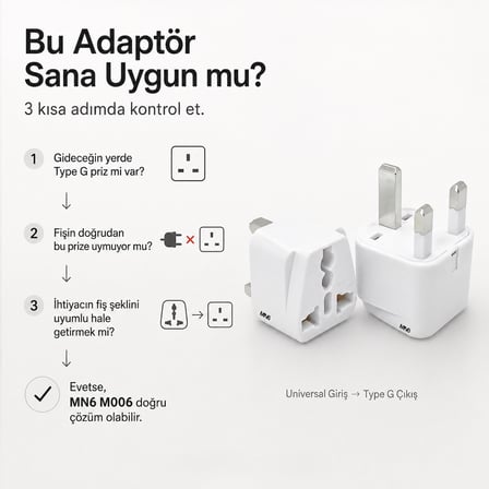 MN6 M006 Type G Priz Dönüştürücü 2 Adet – Evrensel Girişli Kıbrıs Hac Umre İngiltere Seyahat Adaptörü 13A 250V