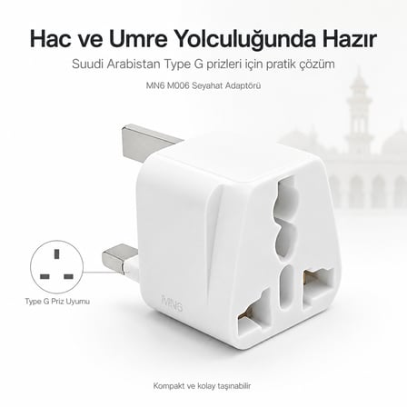 MN6 M006 Type G Priz Dönüştürücü 5 Adet – Evrensel Girişli Kıbrıs Hac Umre İngiltere Seyahat Adaptörü 13A 250V
