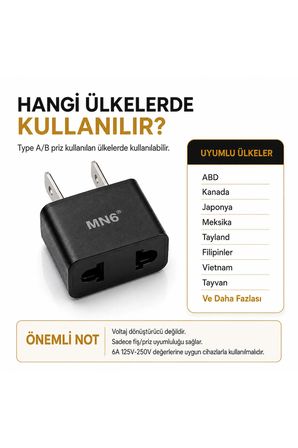 M007 Amerikan Priz dönüştürücü/1 Adet-Türk Fişi Amerikan Sistemine Çeviren Adaptor Fiş