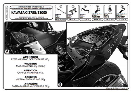 Kappa KZ448 Kawasakı Z 750 Z 1000 (07-13) Arka Canta Tasıyıcı