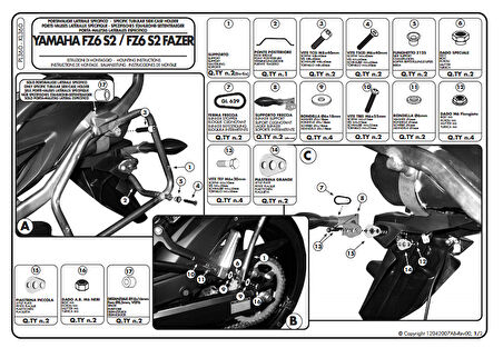 Kappa KL360 Yamaha FZ6 S2 - FZ6 600 FAZER S2 (07-11) Yan Canta Tasıyıcı