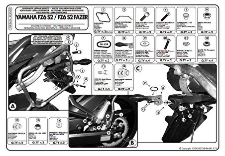 Kappa KLX360 YAMAHA FZ6 S2 - FZ6 600 FAZER S2 (07-11) Yan Canta Tasıyıcı