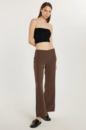Kadın Regular Fit Beli Lastikli Modal İspanyol Paça Kahverengi Pantolon