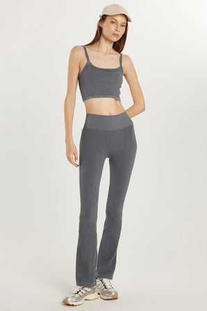 Kadın Slim Fit Dar Kesim Fitilli Dar Paça Gri Pantolon
