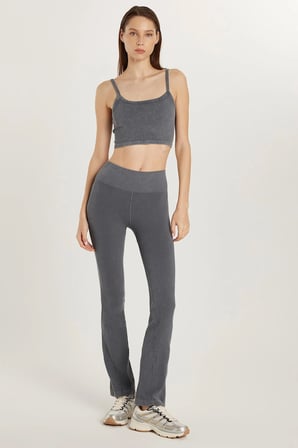 Kadın Slim Fit Dar Kesim Fitilli Dar Paça Gri Pantolon