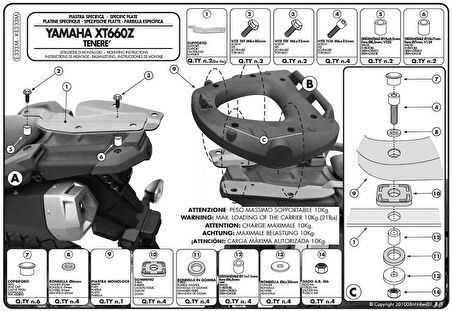 Gıvı E333M Yamaha XT 660Z Tenere (08-16) Arka Canta Tasıyıcı