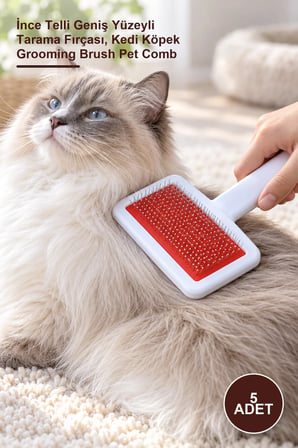 5 Adet Uzun Tüylü Evcil Hayvan Tarağı – İnce Telli Geniş Yüzeyli Tarama Fırçası, Kedi Köpek Grooming Brush Pet Comb