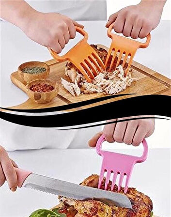 2 Adet Ev Tipi Pişmiş Et Tavuk Kesme Bölme Parçama Çatalı Seti