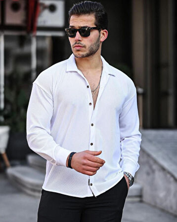 ERKEK UZUN KOLLU FİTİLLİ OTTOMAN DOKULU GÖMLEK BEYAZ