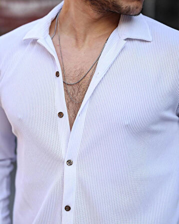 ERKEK UZUN KOLLU FİTİLLİ OTTOMAN DOKULU GÖMLEK BEYAZ