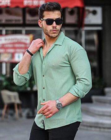 ERKEK UZUN KOLLU FİTİLLİ OTTOMAN DOKULU GÖMLEK YEŞİL
