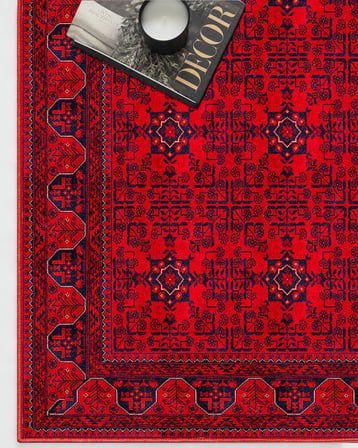 Bordo Afgan Halısı Etnik Otantik Desenli Şönil Halı Kaymaz Taban Yıkanabilir Salon Oturma Odası Halısı M1001