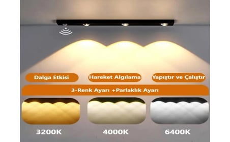  2 Adet 40cm Harekete Duyarlı Led Sensörlü Usb Şarj Dim Edilebilir Taşınabilir Mutfak, Dolap, Tezgah