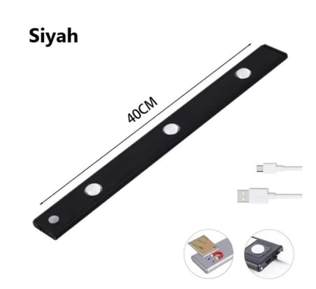 3 Adet 40cm Harekete Duyarlı Led Sensörlü Usb Şarj Dim Edilebilir Taşınabilir Mutfak, Dolap, Tezgah