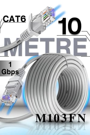 MN6 M103FN Cat6 Ethernet Kablosu 10 Metre – 1000 Mbps, 0,57 mm İletken, RJ45, İç Mekan