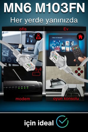 MN6 M103FN Cat6 Ethernet Kablosu 10 Metre – 1000 Mbps, 0,57 mm İletken, RJ45, İç Mekan