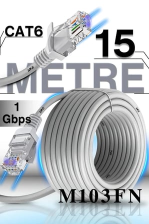 MN6 M103FN Cat6 Ethernet Kablosu 15 Metre – 1000 Mbps, 0,57 mm İletken, RJ45, İç Mekan