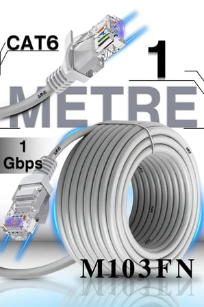 MN6 M103FN Cat6 Ethernet Kablosu 1 Metre – 1000 Mbps, 0,57 mm İletken, RJ45, İç Mekan
