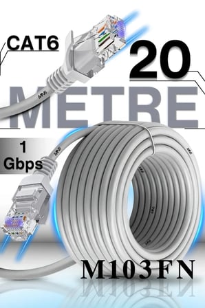MN6 M103FN Cat6 Ethernet Kablosu 20 Metre – 1000 Mbps, 0,57 mm İletken, RJ45, İç Mekan