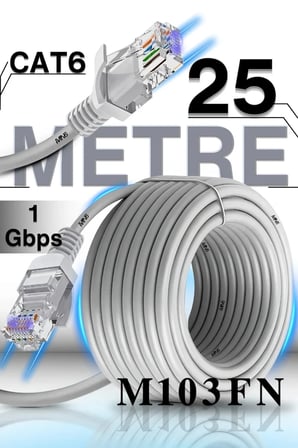 MN6 M103FN Cat6 Ethernet Kablosu 25 Metre – 1000 Mbps, 0,57 mm İletken, RJ45, İç Mekan