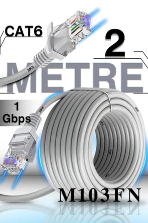 MN6 M103FN Cat6 Ethernet Kablosu 2 Metre – 1000 Mbps, 0,57 mm İletken, RJ45, İç Mekan