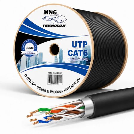 MN6 M107X CAT6 Dış Mekan Ethernet Kablosu 305 Metre UV Korumalı RJ45 LAN İnternet Kablosu, 23AWG 0.57mm, Çift Katmanlı PE+PVC Dış Kılıf