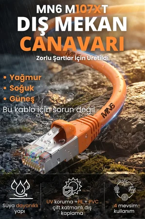 M107XT CAT6 Ethernet Kablosu 100 Metre 0.57mm UTP Outdoor Çift Kat Korumalı Profesyonel Uzun Mesafe LAN Kablosu