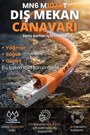 M107XT CAT6 Ethernet Kablosu 130 Metre 0.57mm UTP Outdoor Çift Kat Korumalı Proje ve Sistem Kurulum LAN Kablosu