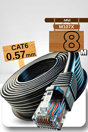 MN6 M107x 8 Metre Internet Kablosu/utp 0,57mm Cat6 Iki Kat Korumalı/ Iç Dış Mekan/8m Ethernet Kablosu